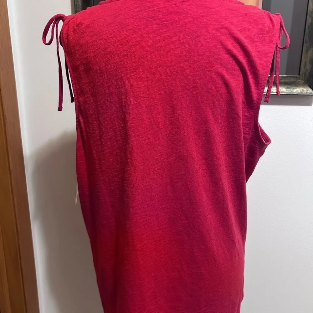 Liz Claiborne Red Floral V-Neck Sleeveless Tie Shoulders Tank Top NEW - Picture 8 of 14